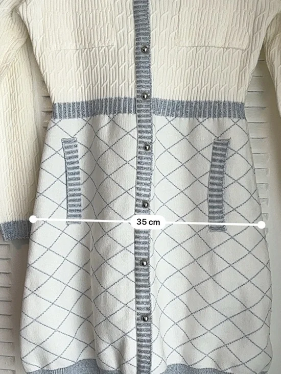 NAIN White Blue Knit Cardigan Dress Button Front Chic Feminine Style - Picture 15 of 16